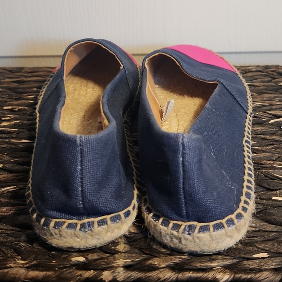 J. Crew Pink Navy Colorblock Flat Canvas Espadrille Slip Ons Vacation Beach‎ 9 - Picture 3 of 7